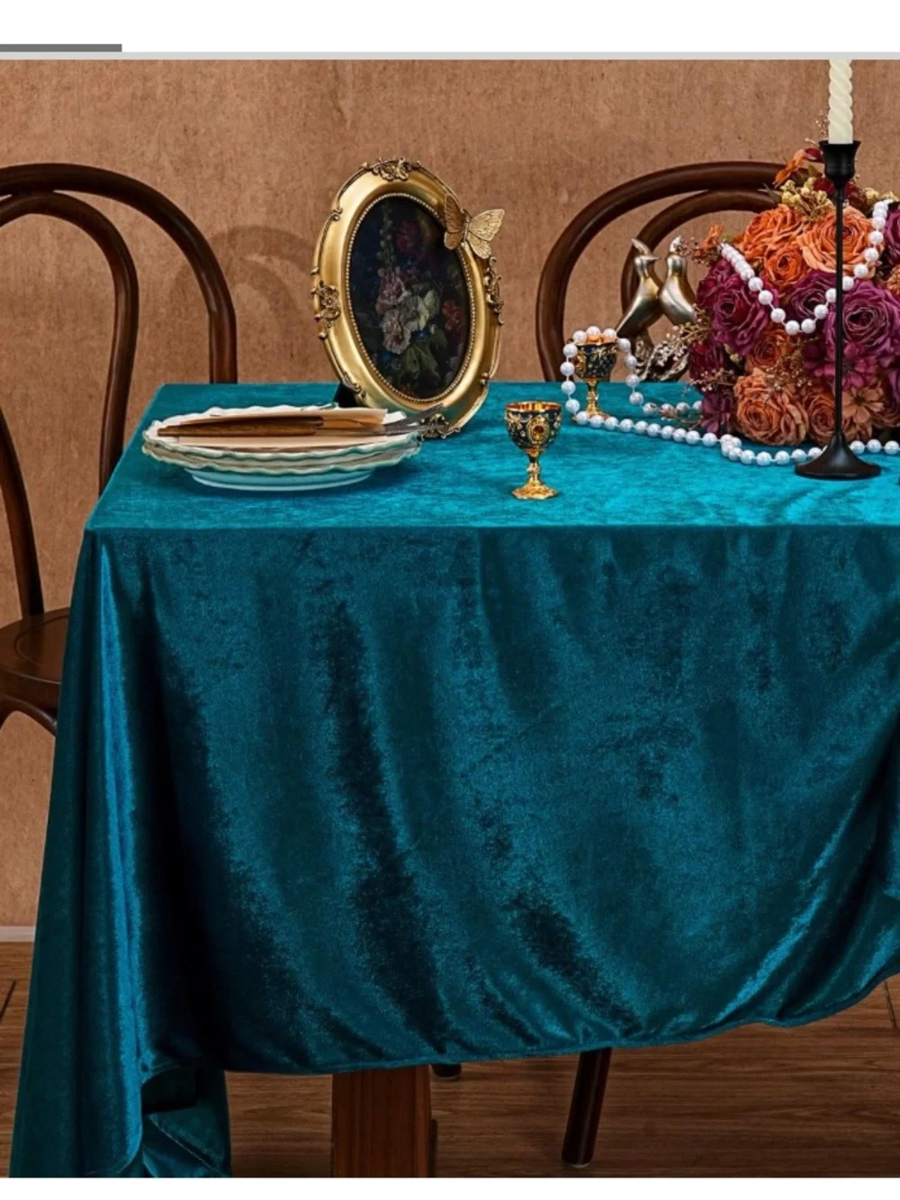 Luxurious Velvet Tablecloth Rectangular (60x102”) PEACOCK BLUE